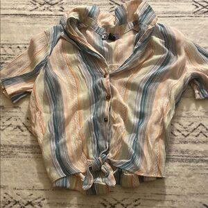 Striped Button-Up Tie-Front Top